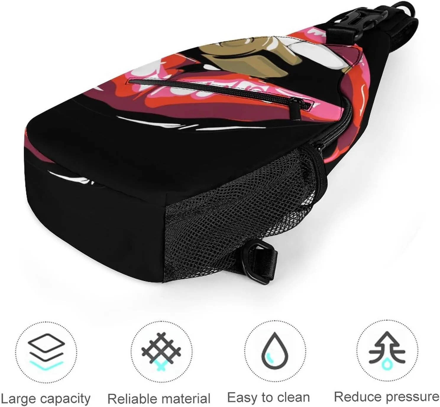 Red Lips Bullets Sling Bag for Women Men Sexy Bite Crossbody Shoulder Bag with Anti Theft,Multipurpose Chest Bag for Travel,Hiking,Cycling,Camping