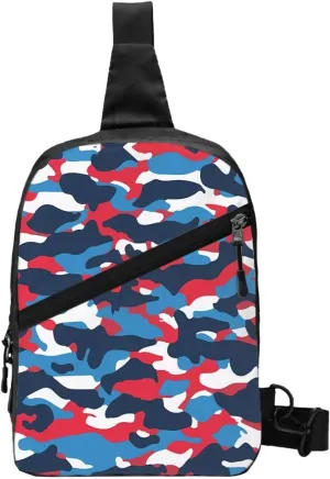 Red White Blue Camouflage American Flag Portable Sling Bags Packable Crossbody Bag Foldable Sport Daypack Reusable Shoulder Backpack Diagonally Chest Bag for Workout Travel