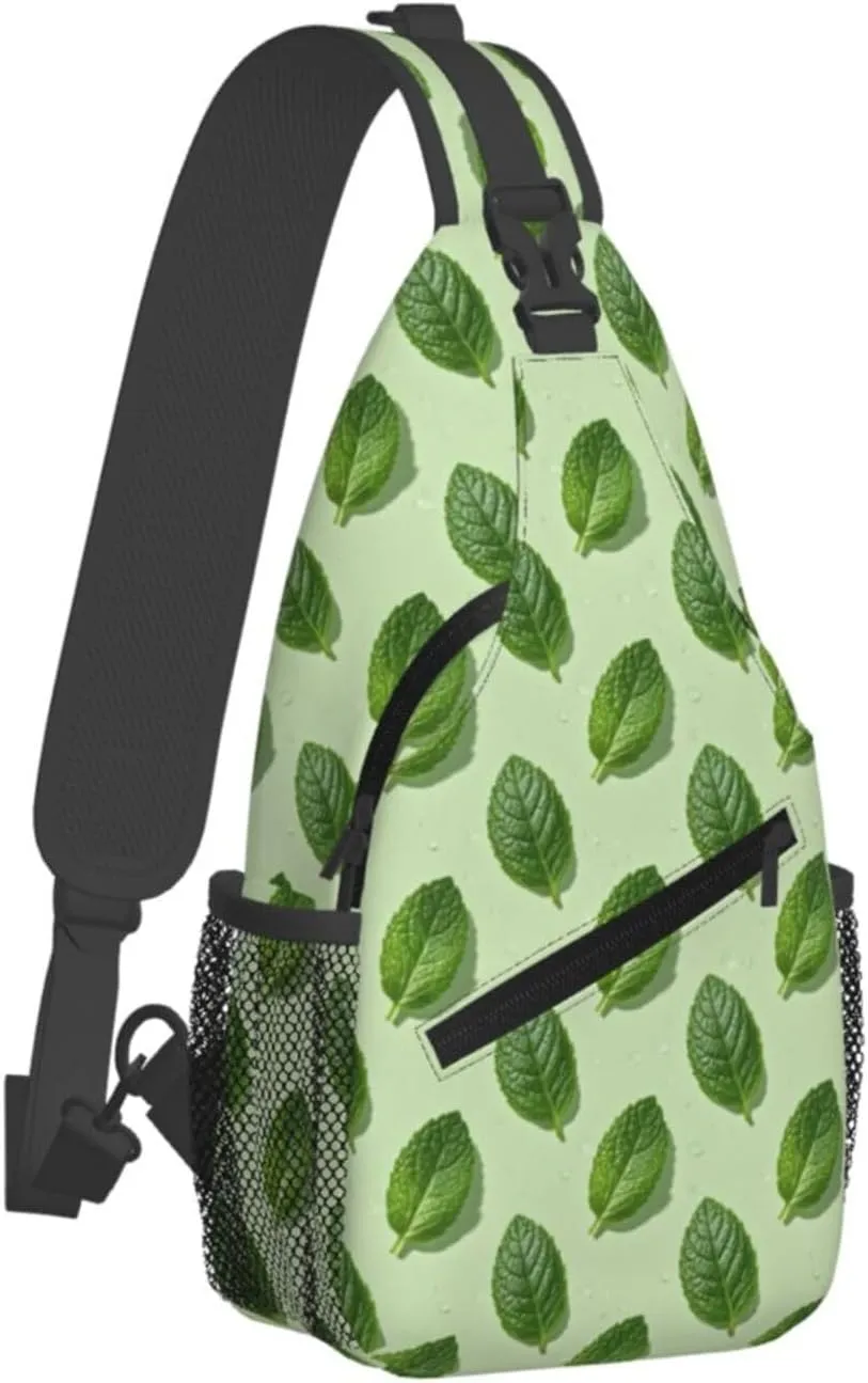 Refreshing Mint Leaves Crossbody Bags Cross Chest Bag Adjustable Sling Backpack for Women Men