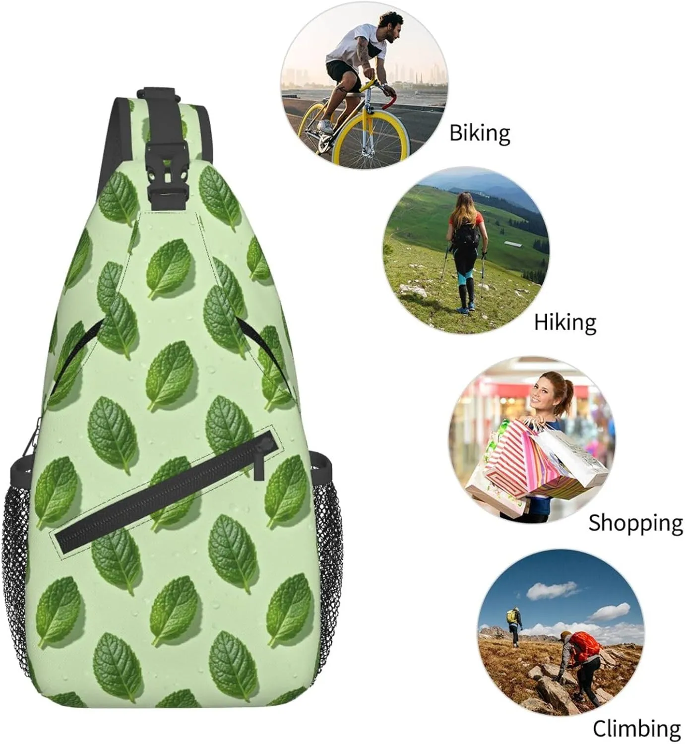 Refreshing Mint Leaves Crossbody Bags Cross Chest Bag Adjustable Sling Backpack for Women Men