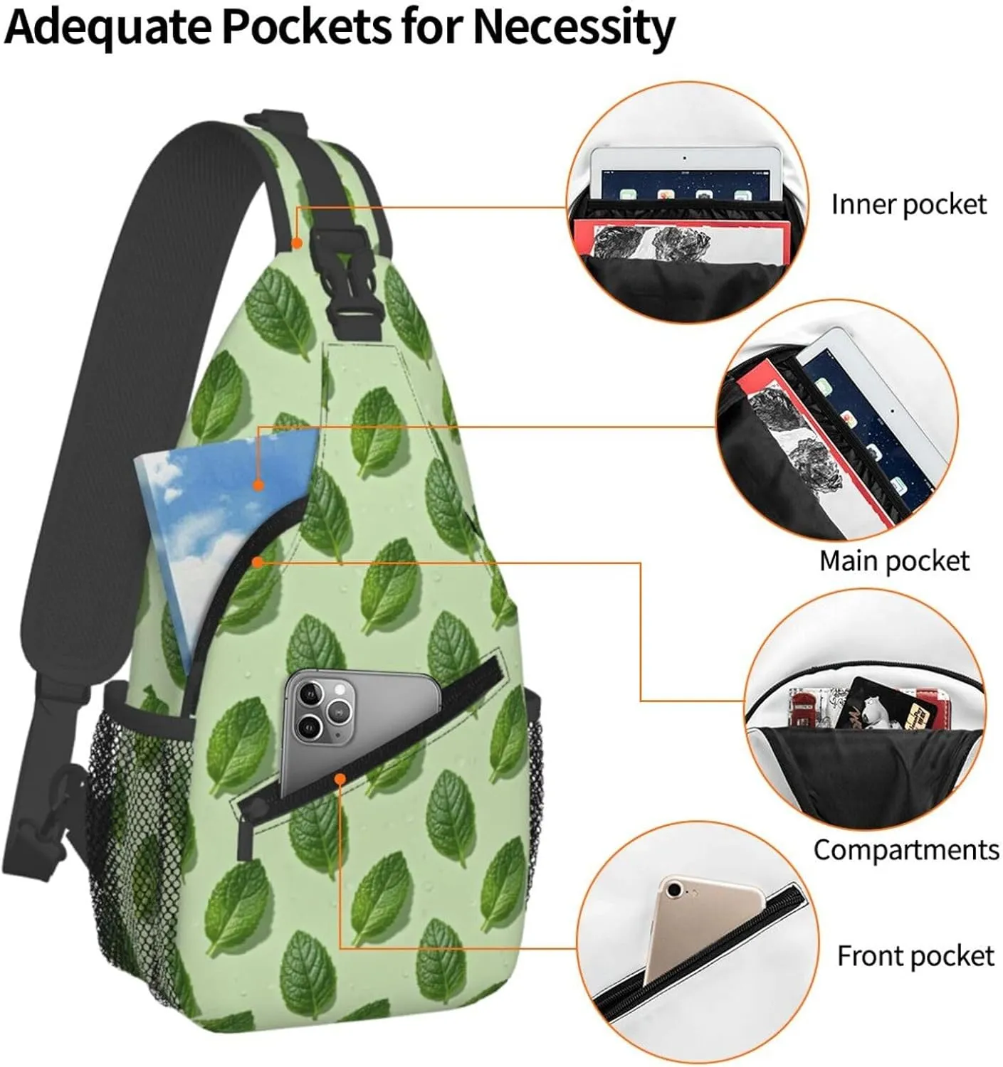 Refreshing Mint Leaves Crossbody Bags Cross Chest Bag Adjustable Sling Backpack for Women Men