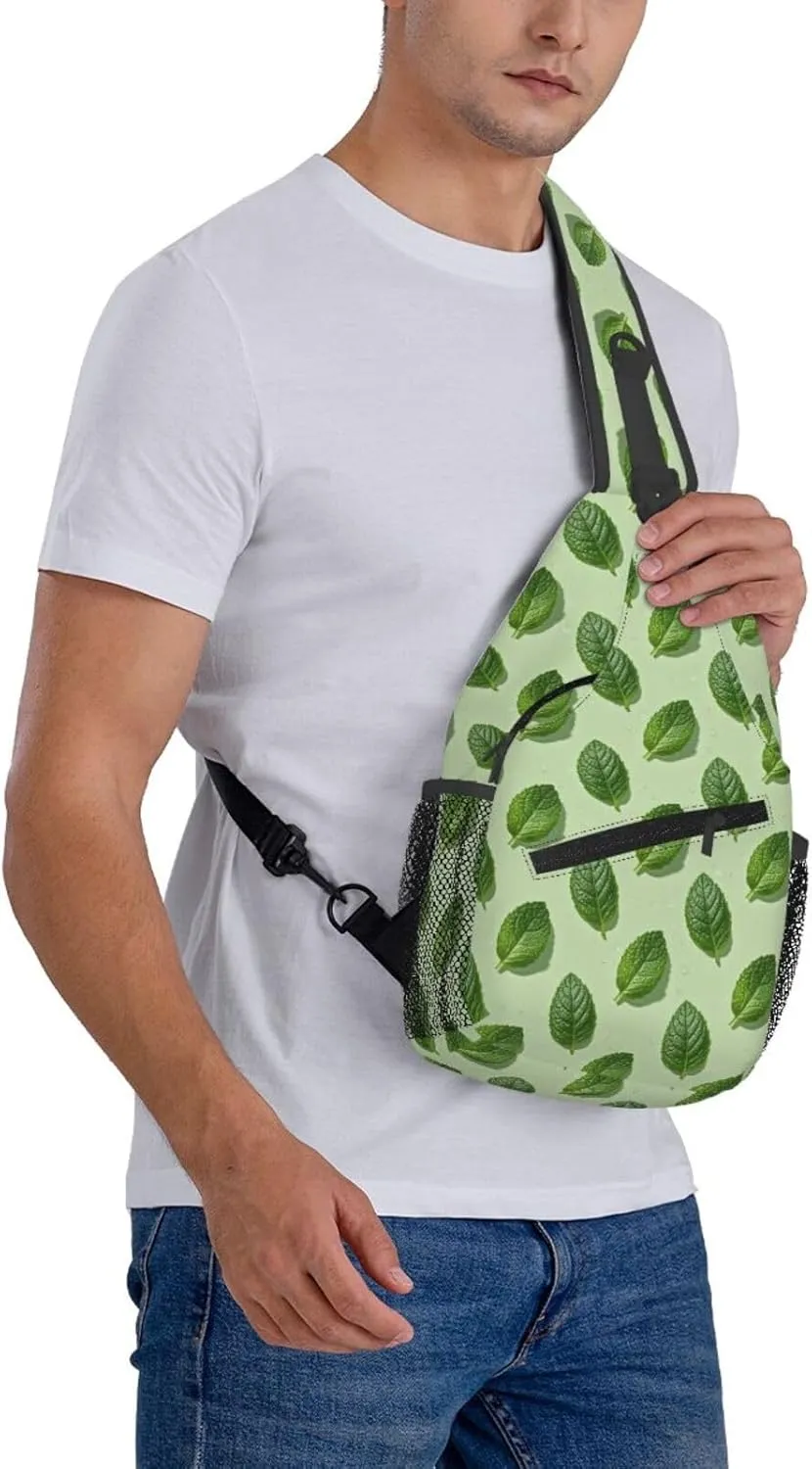 Refreshing Mint Leaves Crossbody Bags Cross Chest Bag Adjustable Sling Backpack for Women Men