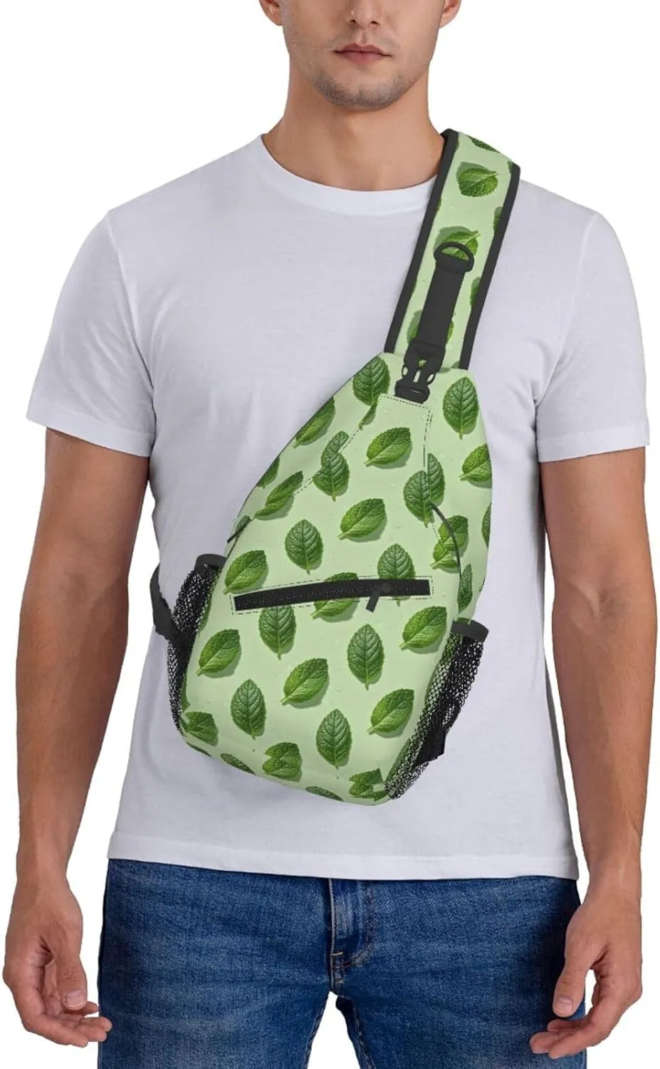 Refreshing Mint Leaves Crossbody Bags Cross Chest Bag Adjustable Sling Backpack for Women Men
