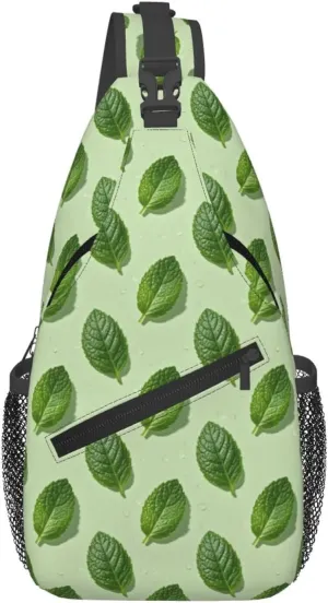 Refreshing Mint Leaves Crossbody Bags Cross Chest Bag Adjustable Sling Backpack for Women Men