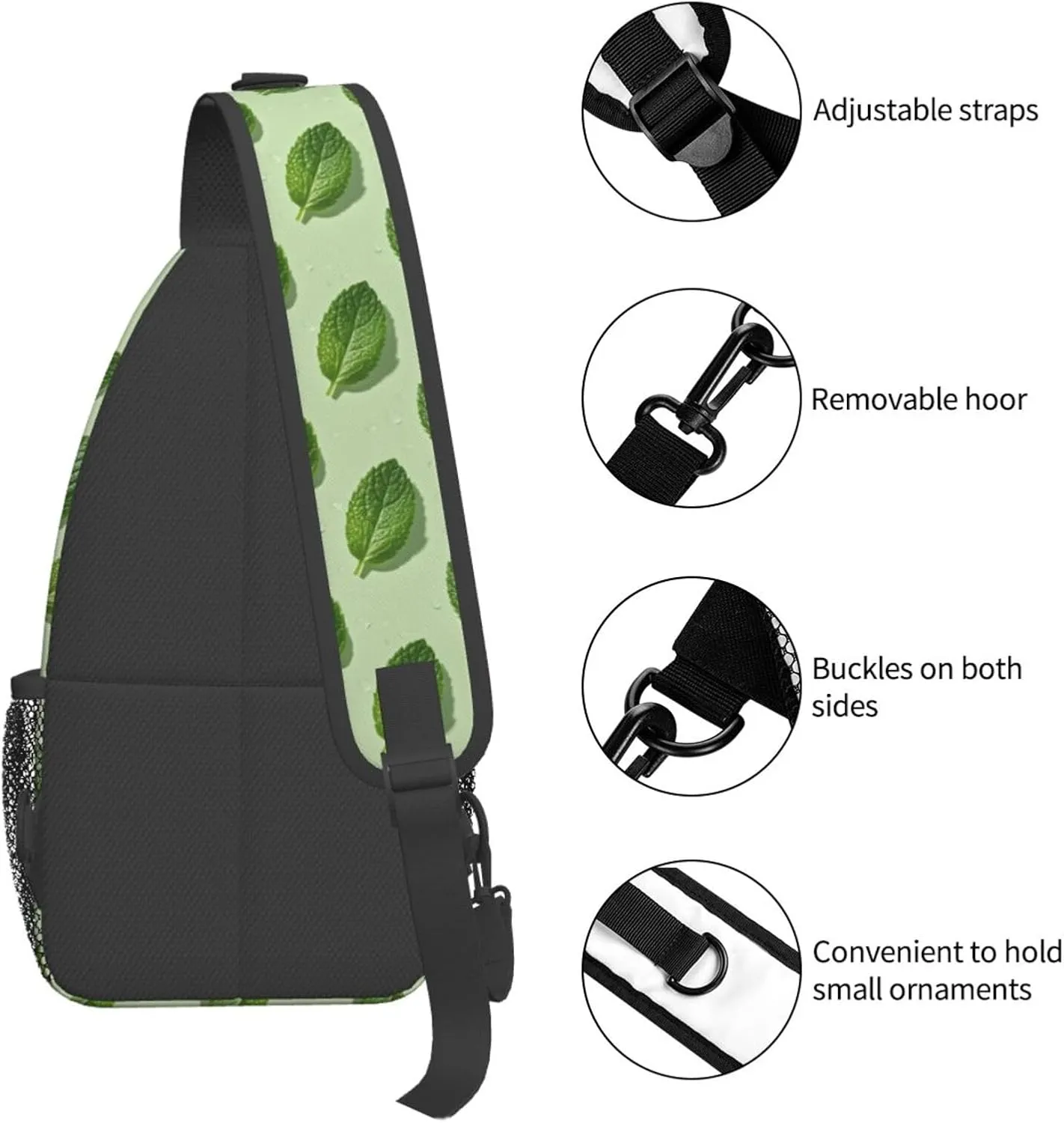 Refreshing Mint Leaves Crossbody Bags Cross Chest Bag Adjustable Sling Backpack for Women Men