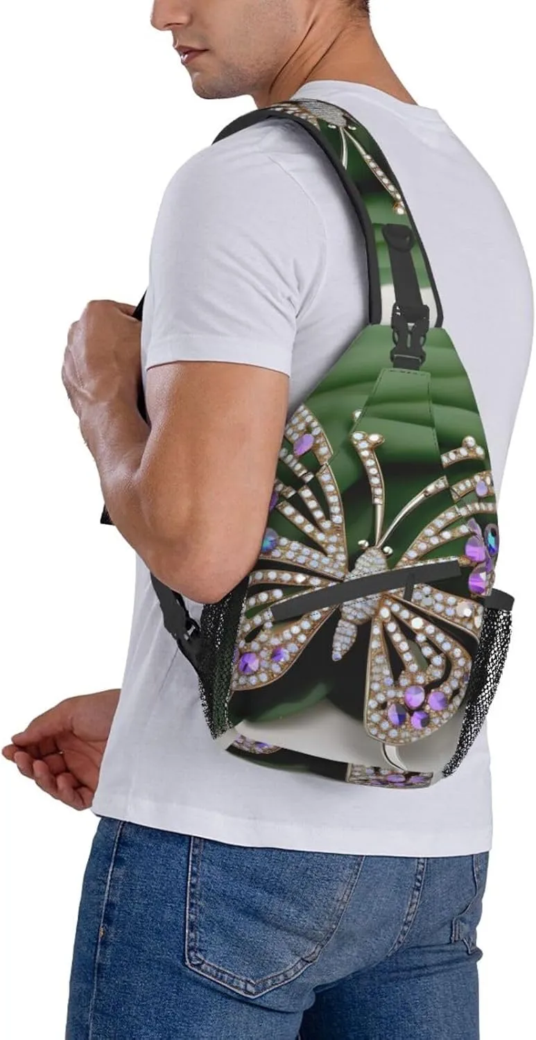Rhinestone Butterfly Unisex Casual Diagonal Chest Bag,Multipurpose Crossbody Shoulder Bag Travel Hiking Daypack