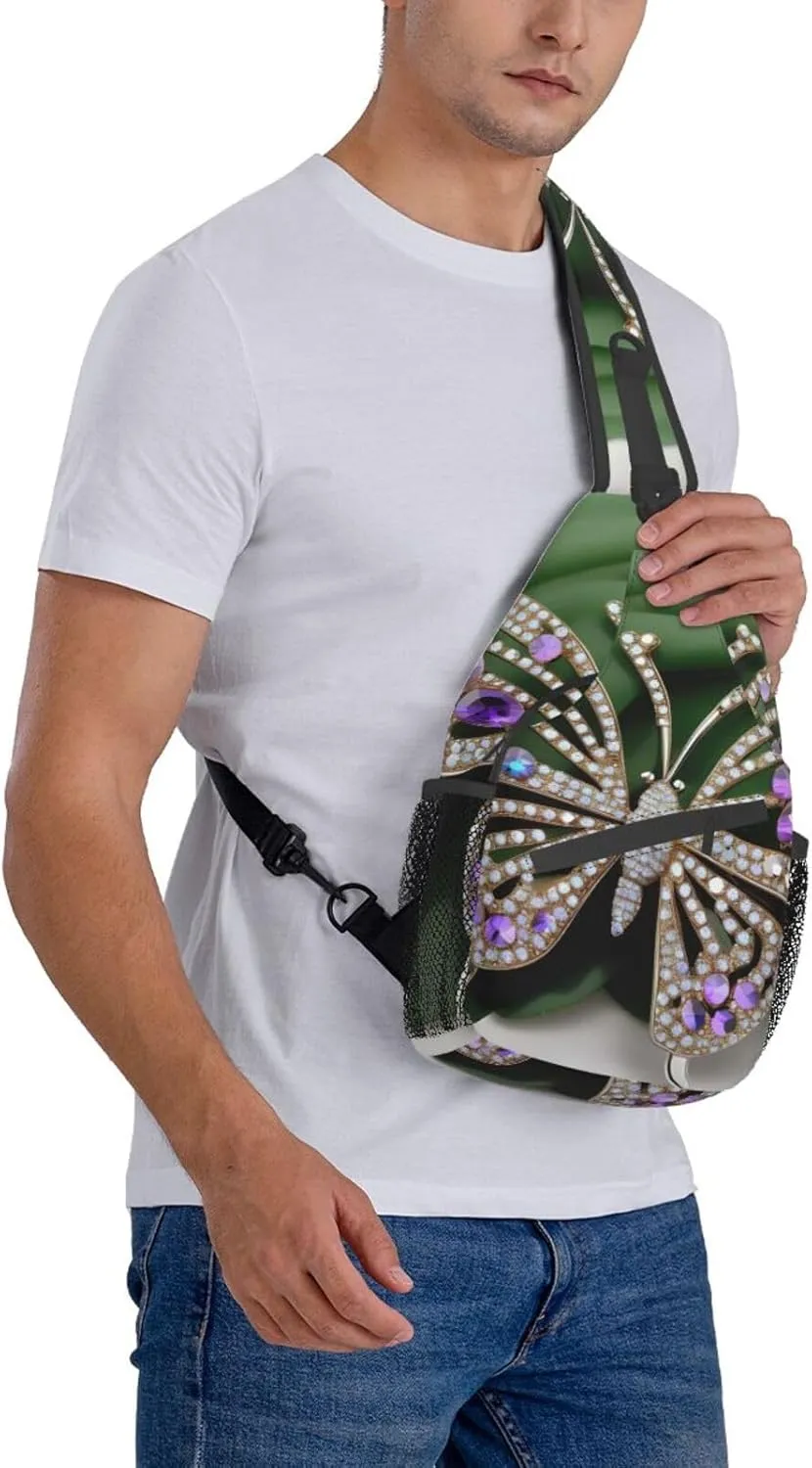 Rhinestone Butterfly Unisex Casual Diagonal Chest Bag,Multipurpose Crossbody Shoulder Bag Travel Hiking Daypack
