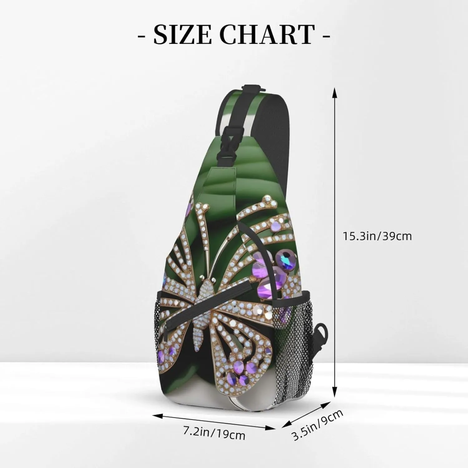 Rhinestone Butterfly Unisex Casual Diagonal Chest Bag,Multipurpose Crossbody Shoulder Bag Travel Hiking Daypack