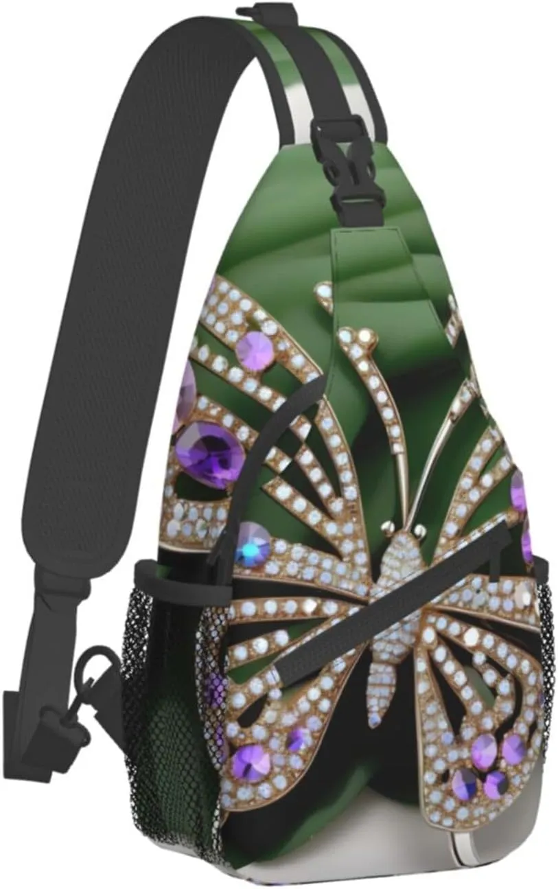 Rhinestone Butterfly Unisex Casual Diagonal Chest Bag,Multipurpose Crossbody Shoulder Bag Travel Hiking Daypack