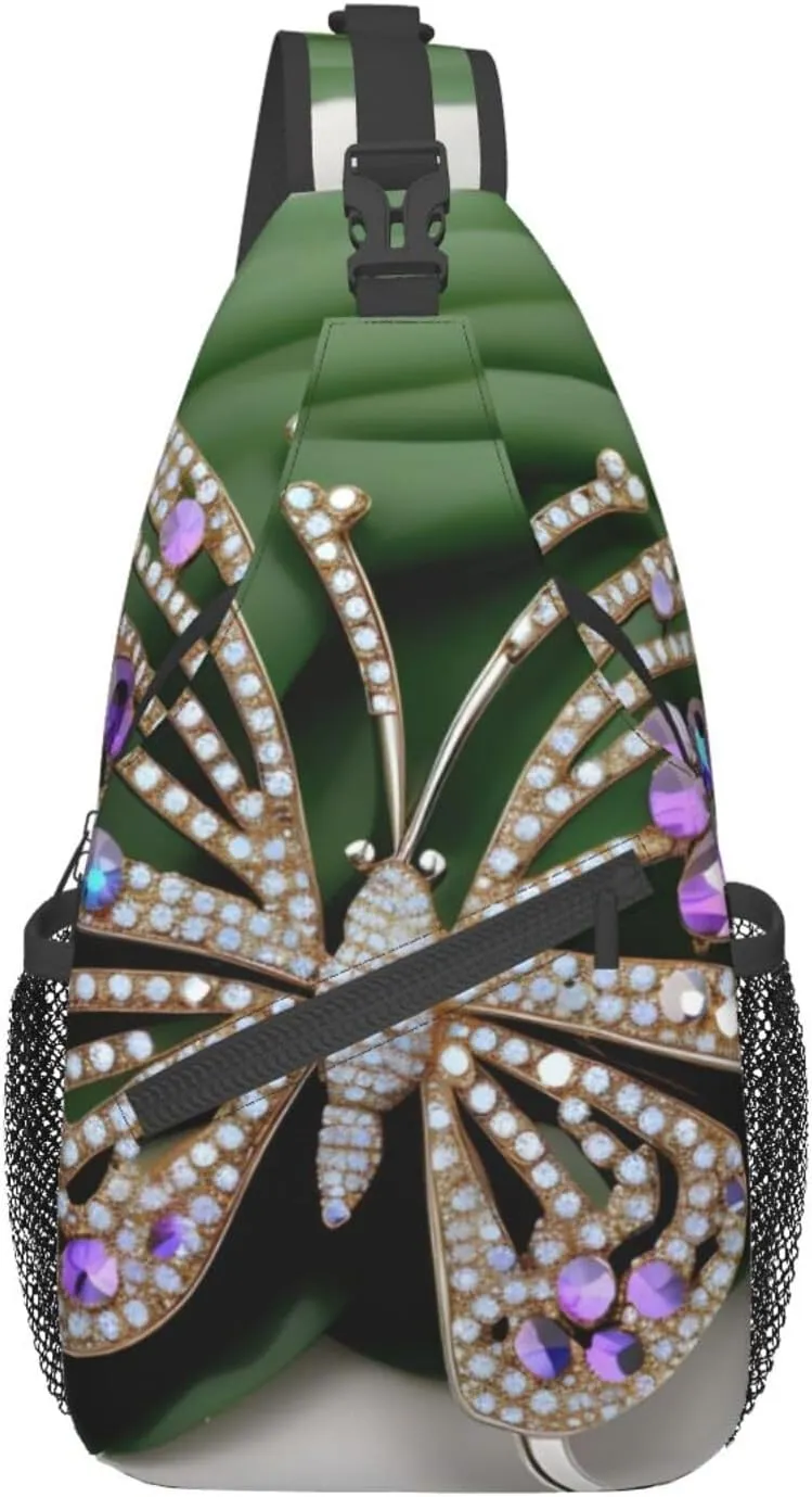 Rhinestone Butterfly Unisex Casual Diagonal Chest Bag,Multipurpose Crossbody Shoulder Bag Travel Hiking Daypack