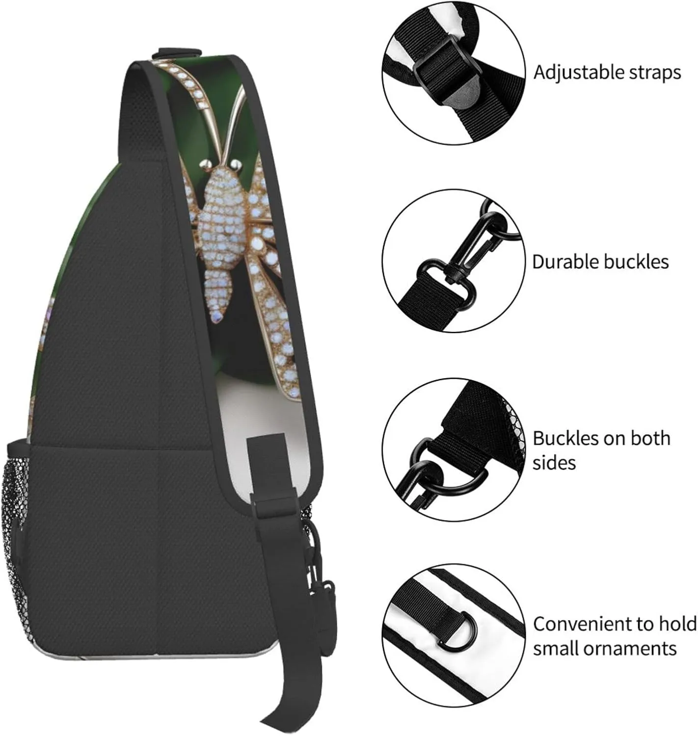Rhinestone Butterfly Unisex Casual Diagonal Chest Bag,Multipurpose Crossbody Shoulder Bag Travel Hiking Daypack