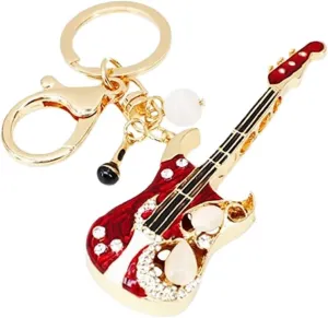 Rhinestones Guitar Keychain Pendant Creative Bag Charm Key Ring for Women Unique Music Lovers Craftsmanship for Keys Backpacks and Purses