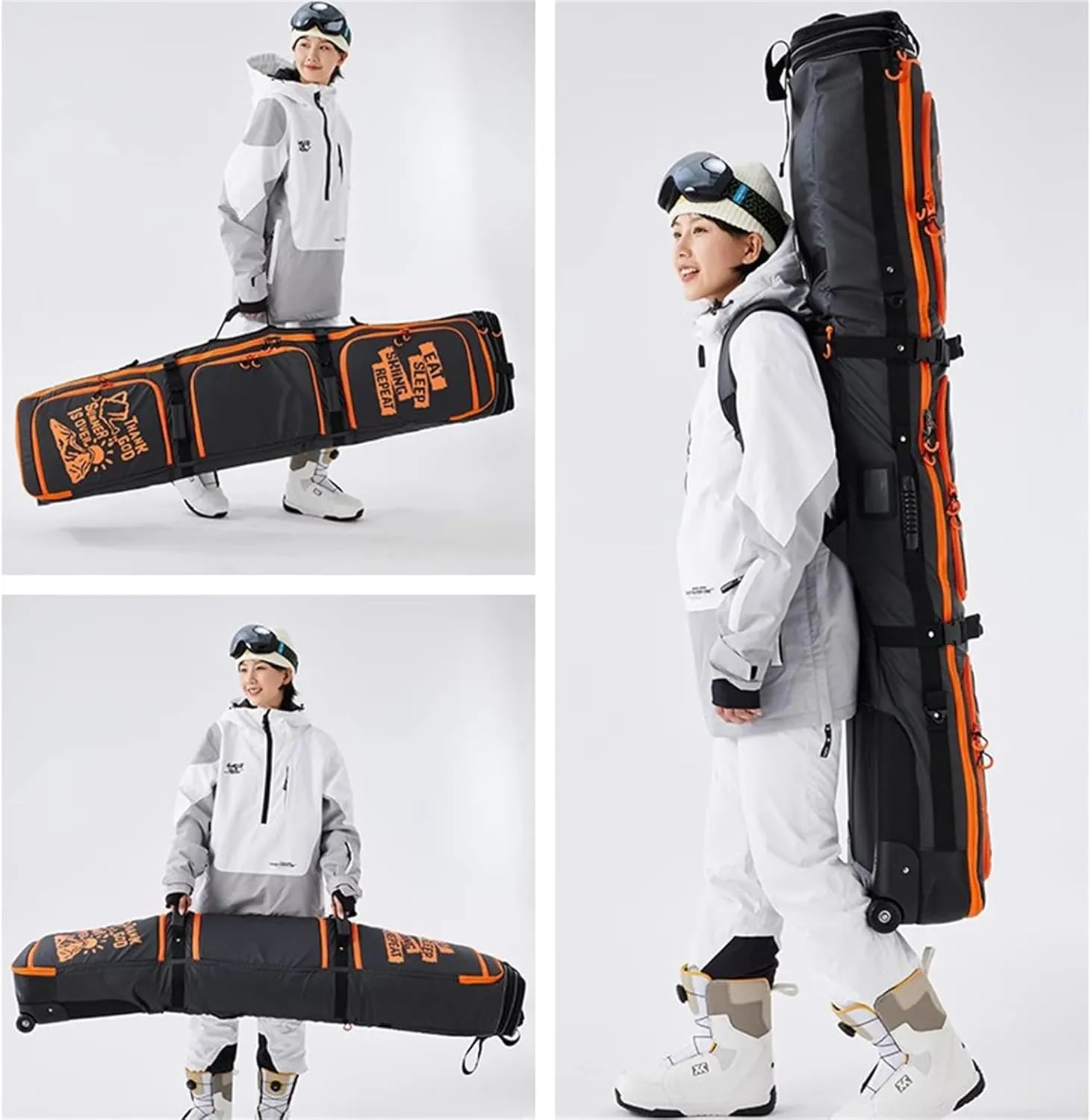 Roller Snowboard Bag with Wheels Double Rolling Ski Bag Snow Ski Bags for Air Travel Waterproof Roller Snowboard Bag Foldable Wheeled Ski Bag