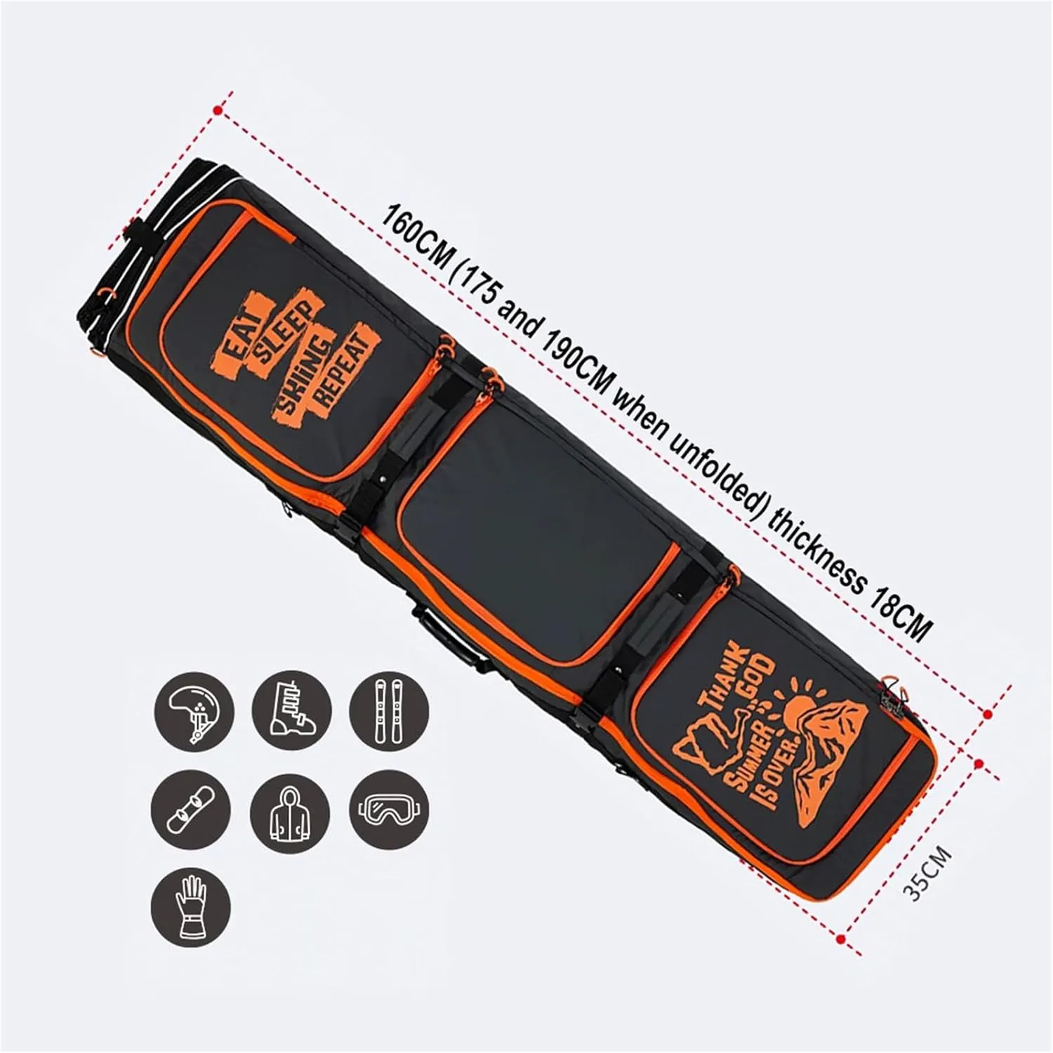Roller Snowboard Bag with Wheels Double Rolling Ski Bag Snow Ski Bags for Air Travel Waterproof Roller Snowboard Bag Foldable Wheeled Ski Bag