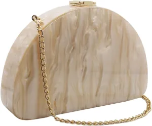 RomanticDesign Women Acrylic Handbag Semi-circular Unique Pattern Shell Bag Crossbody Handbag Shoulder Bag Chain Purse