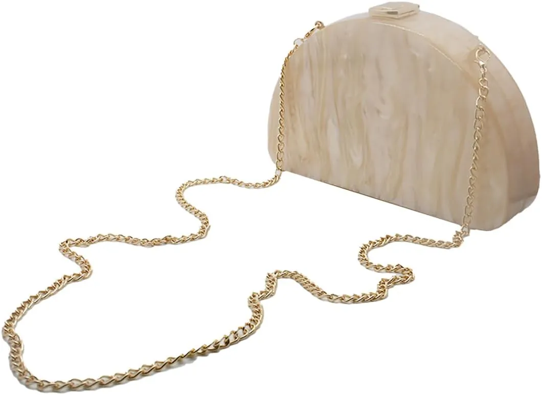 RomanticDesign Women Acrylic Handbag Semi-circular Unique Pattern Shell Bag Crossbody Handbag Shoulder Bag Chain Purse