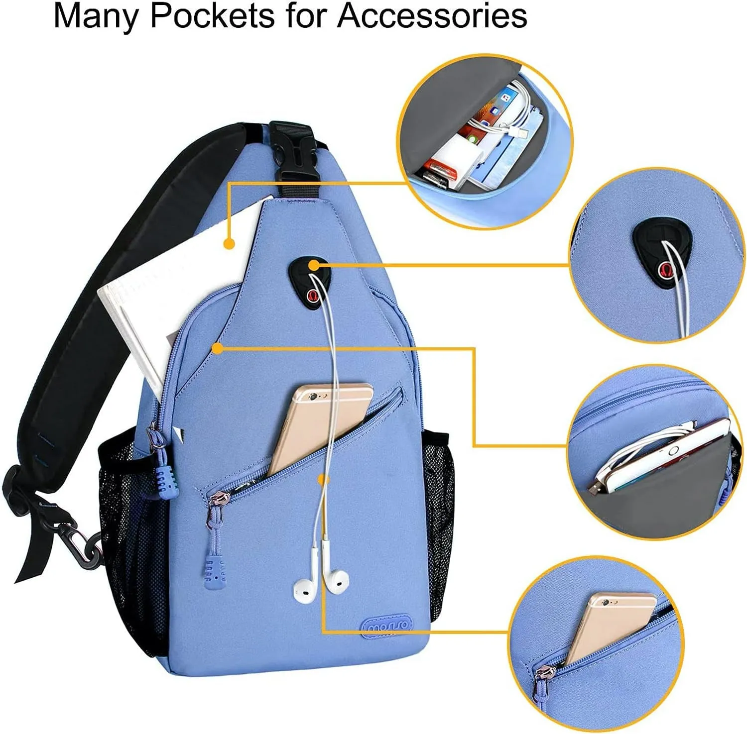 Rope Sling Backpack (Up to 13 Inch), Multipurpose Crossbody Chest One Shoulder Outdoor Travel Hiking Daypack, Airy Blue