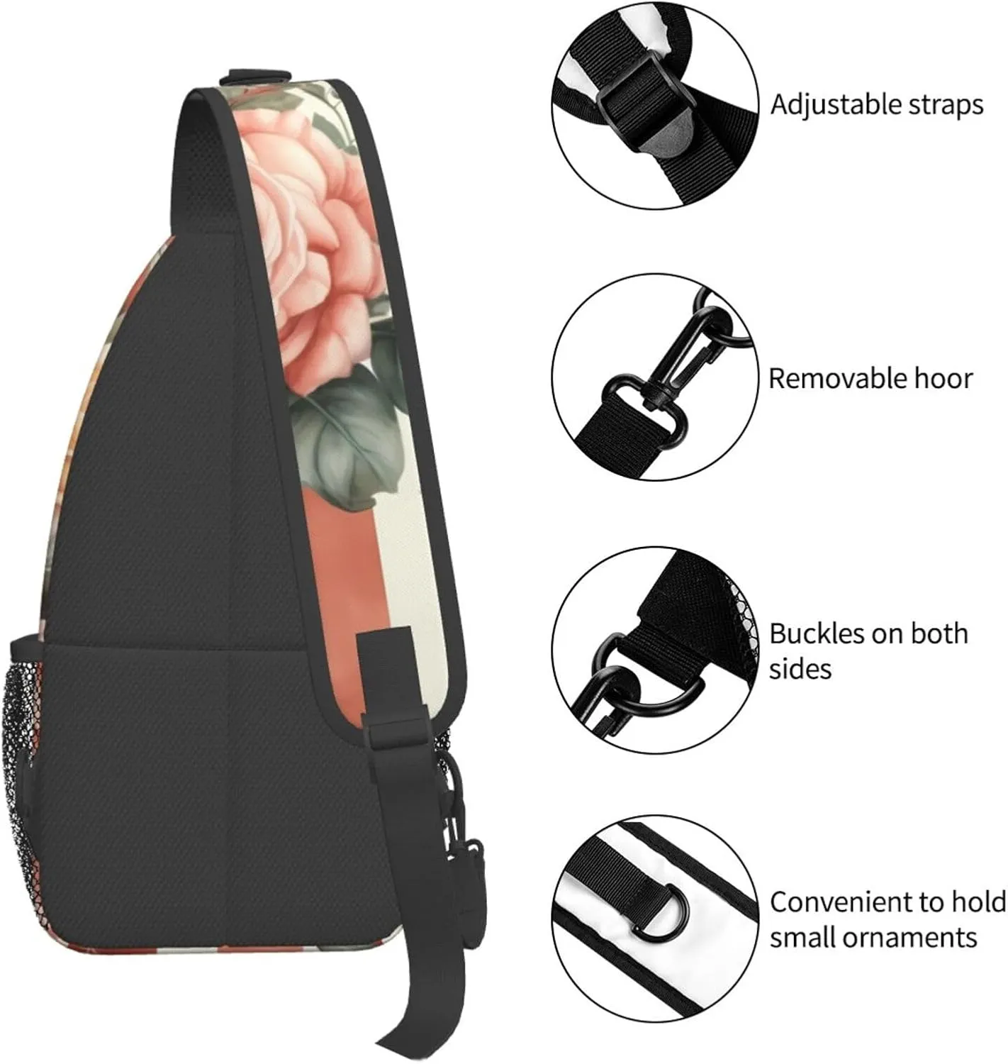 Rose Flower With Red Stripes Sling Bag Backpack For Men Cross Chest Bag Crossbody Shoulder Bag Travel Hiking Daypack