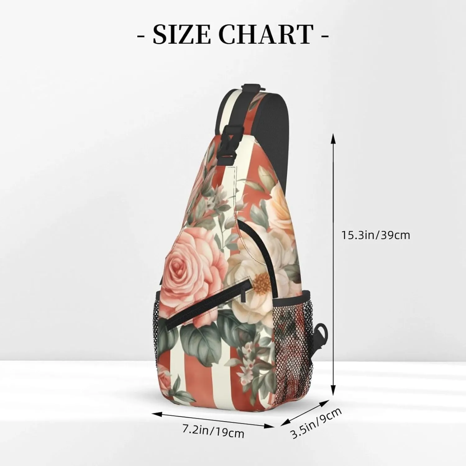 Rose Flower With Red Stripes Sling Bag Backpack For Men Cross Chest Bag Crossbody Shoulder Bag Travel Hiking Daypack