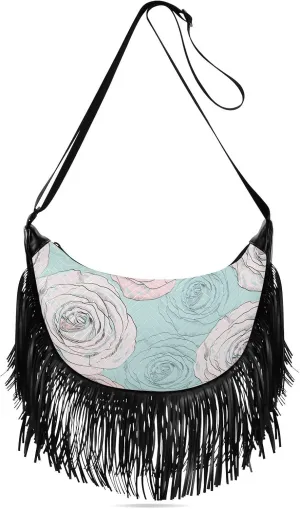Rose Multicolored Women Tassel Fringe Shoulder bag, Fringe Purse Crossbody, Women Tassel Hobo Bag with Zipper
