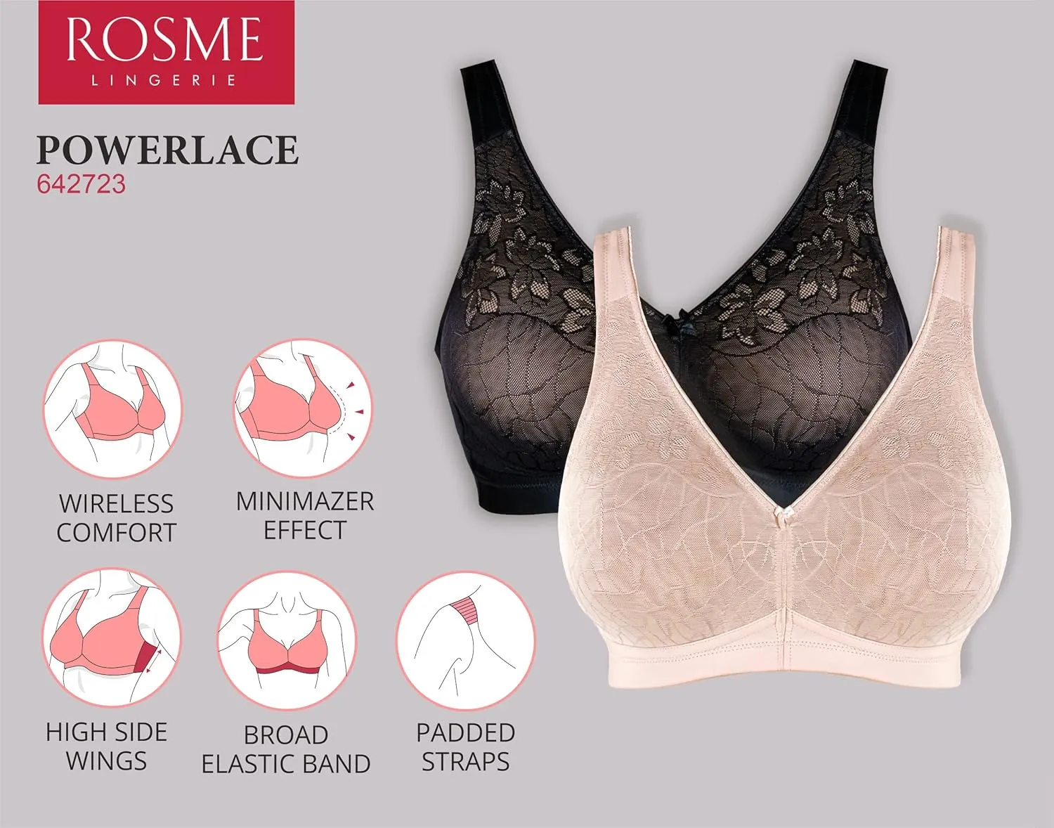 Rosme Women’s Soft Wireless T Shirt Bra Comfortable Seamless Full Coverage No Underwire Smooth Molded Cups Powerlace