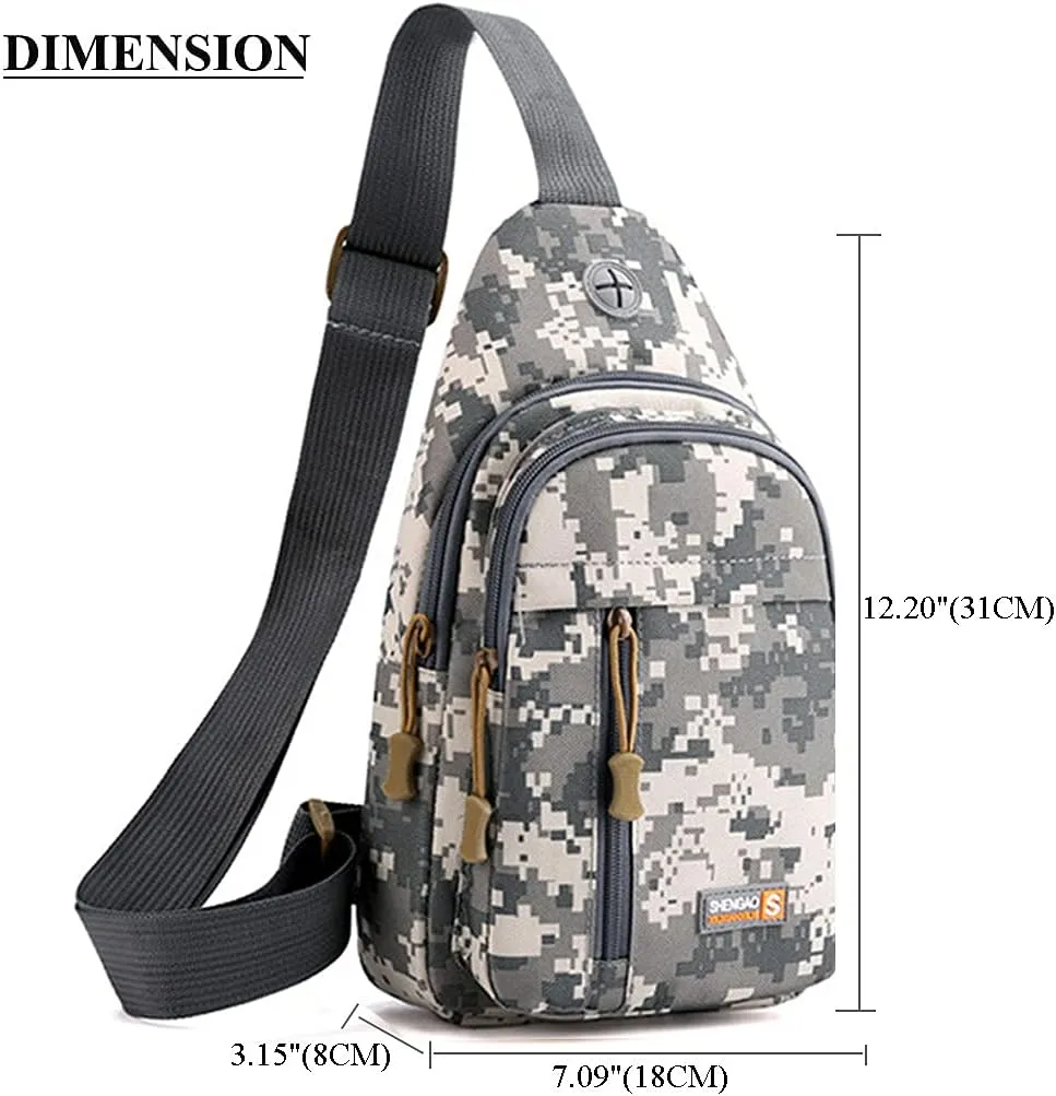 RTGGSEL Men's Camouflage Tactical Sling Backpack Shoulder Bags Travel Military MOLLE EDC Crossbody Chest Bag with Earphone Hole