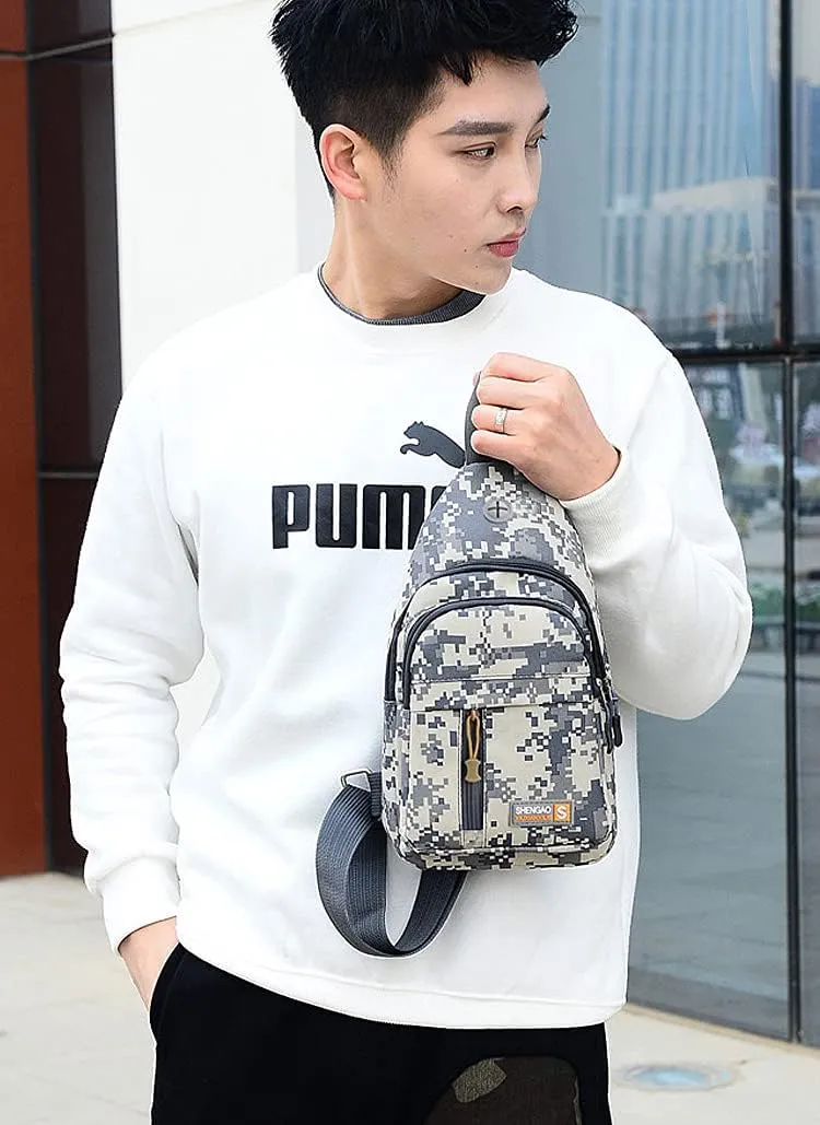RTGGSEL Men's Camouflage Tactical Sling Backpack Shoulder Bags Travel Military MOLLE EDC Crossbody Chest Bag with Earphone Hole