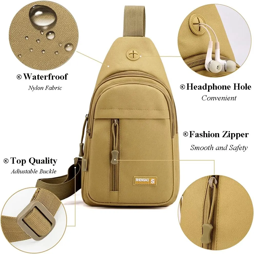RTGGSEL Men's Camouflage Tactical Sling Backpack Shoulder Bags Travel Military MOLLE EDC Crossbody Chest Bag with Earphone Hole