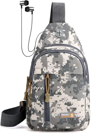 RTGGSEL Men's Camouflage Tactical Sling Backpack Shoulder Bags Travel Military MOLLE EDC Crossbody Chest Bag with Earphone Hole