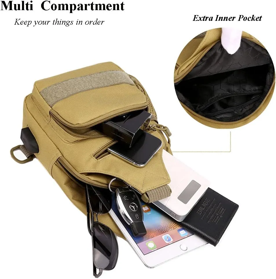 RTGGSEL Men's Camouflage Tactical Sling Shoulder Bags Travel Military MOLLE EDC Crossbody Chest Bag with USB Charging Port (Desert Camouflage)