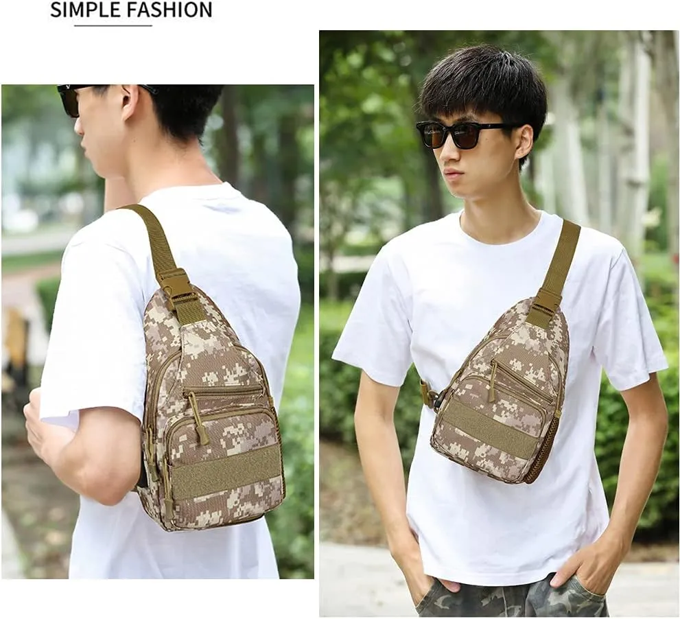 RTGGSEL Men's Camouflage Tactical Sling Shoulder Bags Travel Military MOLLE EDC Crossbody Chest Bag with USB Charging Port (Desert Camouflage)