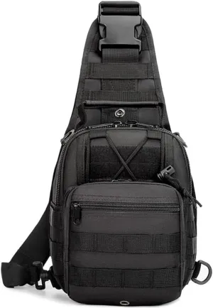 RTGGSEL Men's Camouflage Tactical Sling Shoulder Bags Travel Military MOLLE EDC Crossbody Chest Bag with USB Charging Port (String Black)