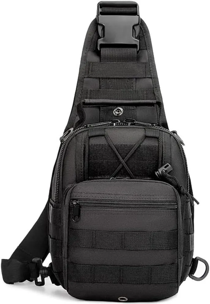 RTGGSEL Men's Camouflage Tactical Sling Shoulder Bags Travel Military MOLLE EDC Crossbody Chest Bag with USB Charging Port (String Black)
