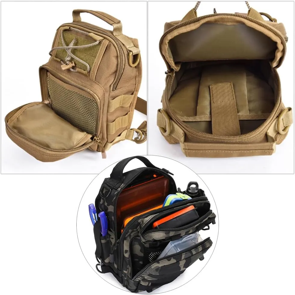 RTGGSEL Men's Camouflage Tactical Sling Shoulder Bags Travel Military MOLLE EDC Crossbody Chest Bag with USB Charging Port (String Desert Camo)