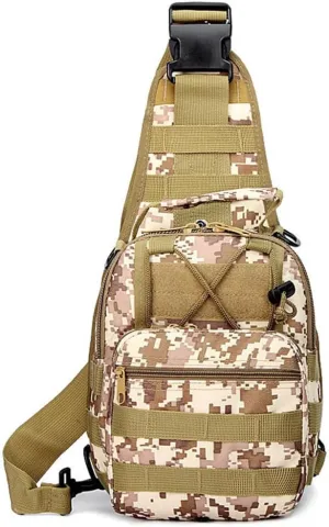 RTGGSEL Men's Camouflage Tactical Sling Shoulder Bags Travel Military MOLLE EDC Crossbody Chest Bag with USB Charging Port (String Desert Camo)
