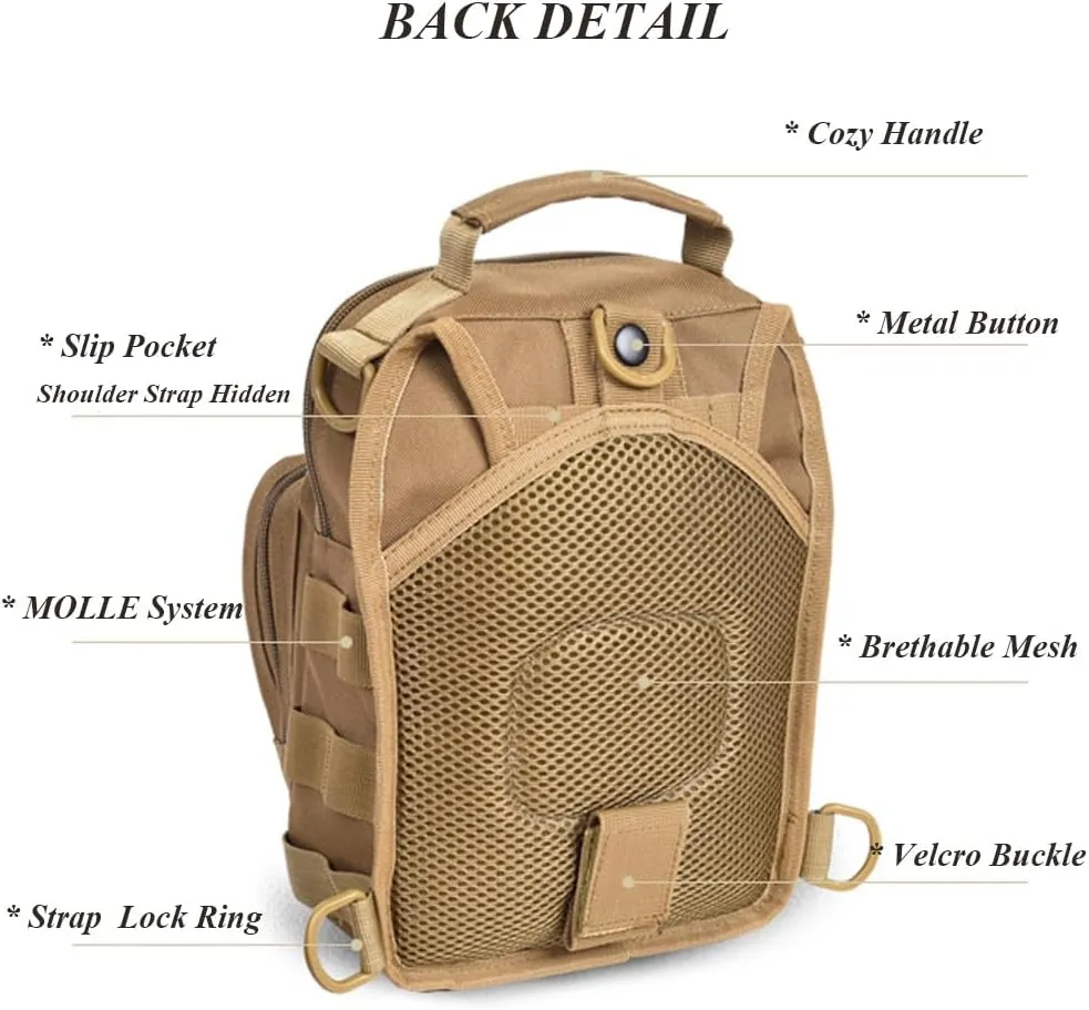 RTGGSEL Men's Camouflage Tactical Sling Shoulder Bags Travel Military MOLLE EDC Crossbody Chest Bag with USB Charging Port (String Desert Camo)