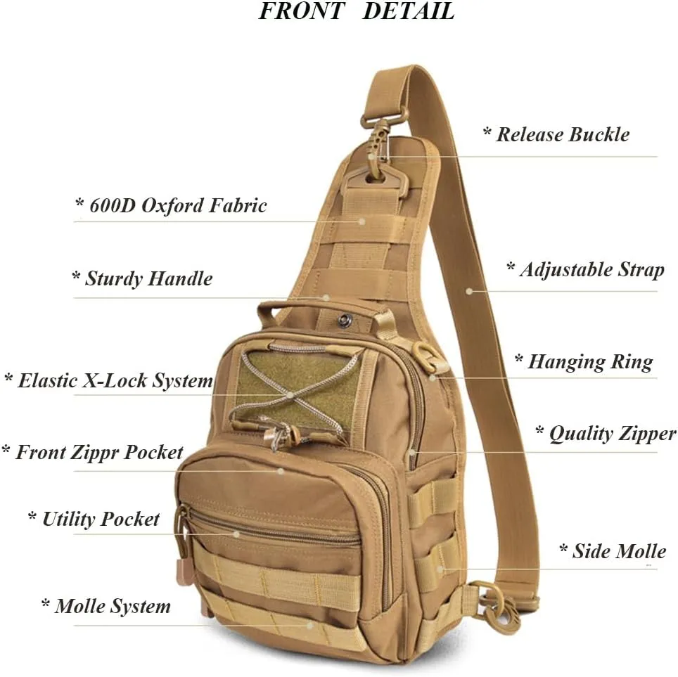 RTGGSEL Men's Camouflage Tactical Sling Shoulder Bags Travel Military MOLLE EDC Crossbody Chest Bag with USB Charging Port (String Desert Camo)