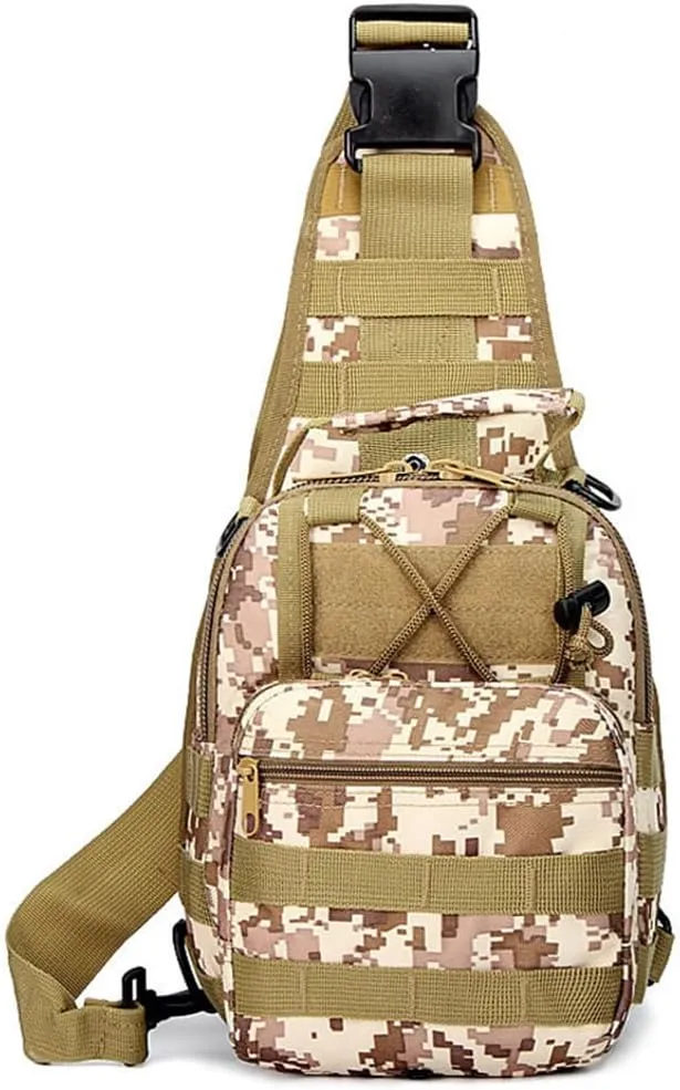 RTGGSEL Men's Camouflage Tactical Sling Shoulder Bags Travel Military MOLLE EDC Crossbody Chest Bag with USB Charging Port (String Desert Camo)
