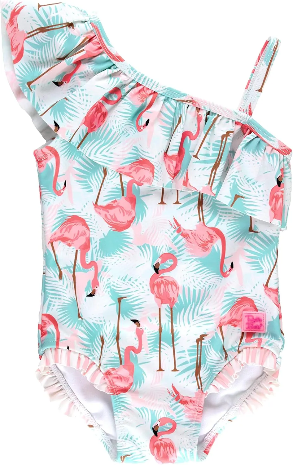 RuffleButts Vibrant Flamingo One Shoulder Ruffle One Piece - 8