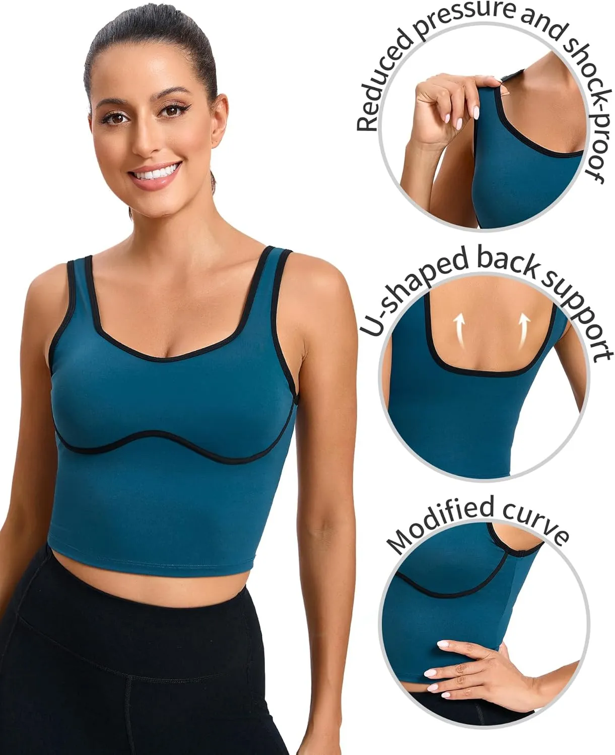 RUNNING GIRL Sports Bras for Women,Longline Workout Crop Tank Tops Padded with Built in Shelf Padded Sports Bra