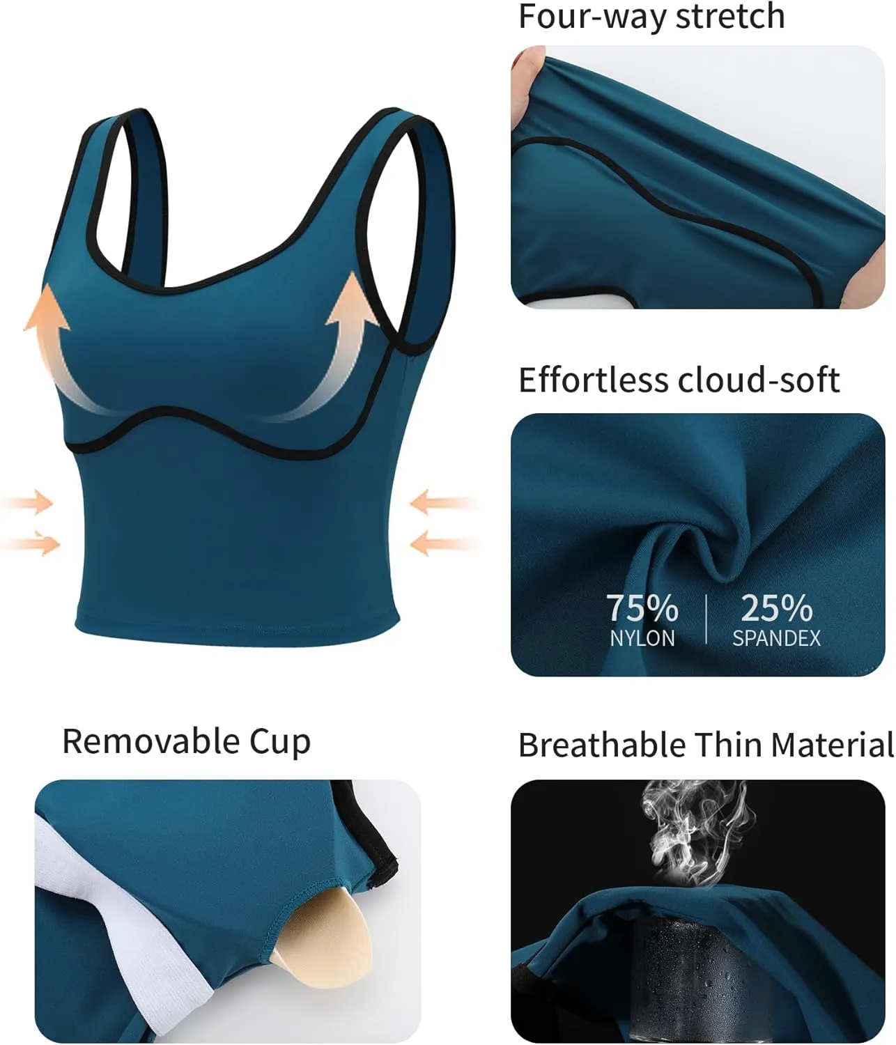 RUNNING GIRL Sports Bras for Women,Longline Workout Crop Tank Tops Padded with Built in Shelf Padded Sports Bra