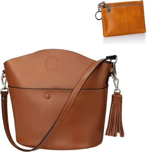 S-ZONE Women Genuine Leather Crossbody Bag Medium Shoulder Purse Handbag Triple Zipper Small Wallet Change Coin Purse