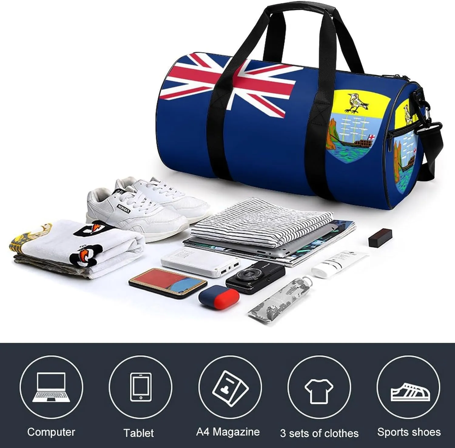 Saint Helena Flag Gym Duffel Bag for Women Men Dry Wet Pocket Travel Tote