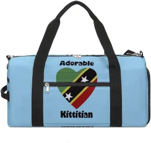 Saint Kitts Nevis Flag Heart Gym Bag for Men Women Travel Duffle Bags with Shoes Compartment Swim Dance Yoga