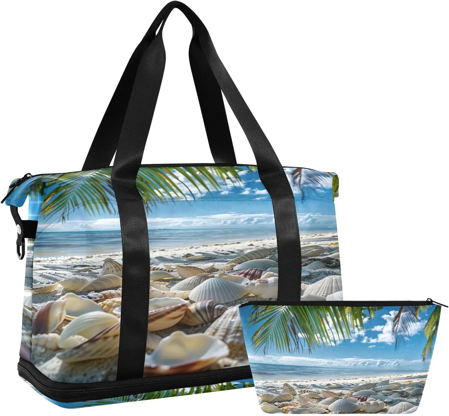 Sandy Beach Shell Gym Bag - Weekender Overnight Bags for Women Men, Sport Travel Duffel Bag with Wet Pocket & Shoe Compartment