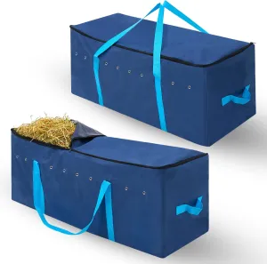 Sanwuta 2 Pack Hay Bale Bag 41 x 15 x 17 Inch Extra Large Hay Storage Container for Horses Oxford Cloth Heavy Duty Tote Bale Storage Bag for Cattle Goats Sheep Horse Supplies(Blue)