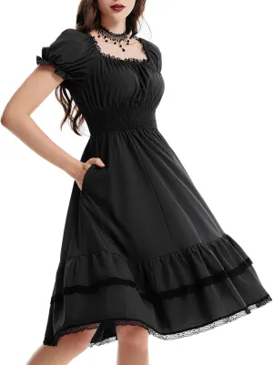 Scarlet Darkness Gothic Victorian Dresses Renaissance Costume Women Midi Dress