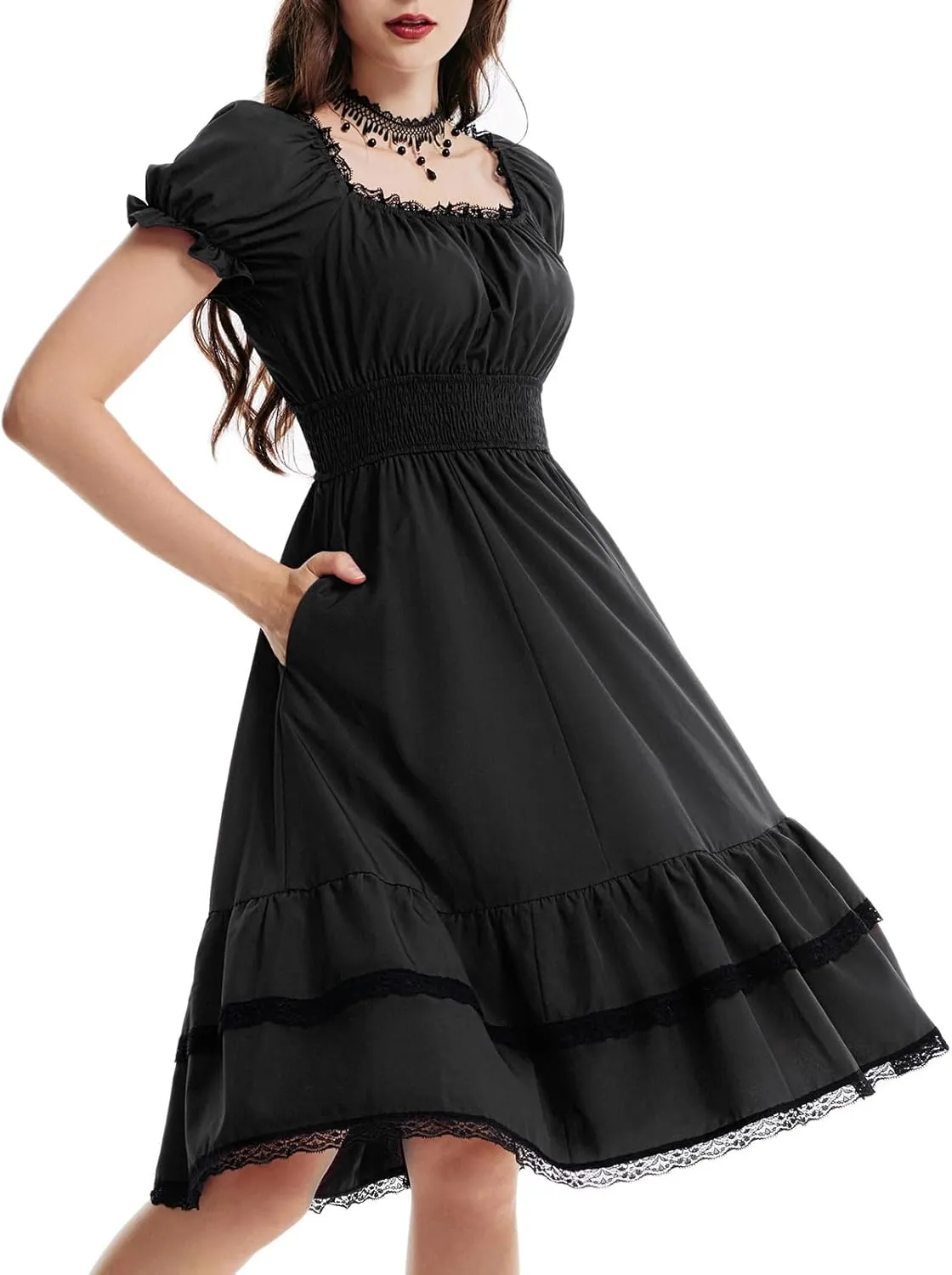 Scarlet Darkness Gothic Victorian Dresses Renaissance Costume Women Midi Dress