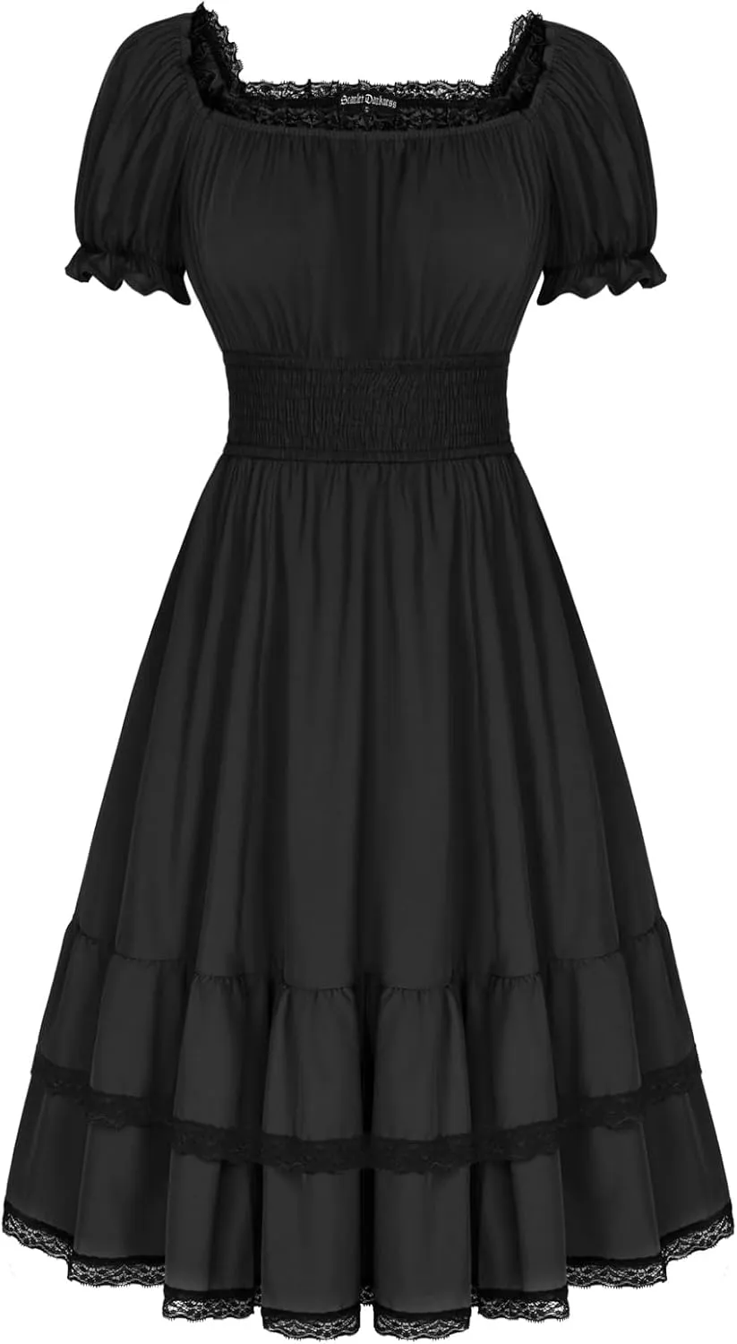 Scarlet Darkness Gothic Victorian Dresses Renaissance Costume Women Midi Dress