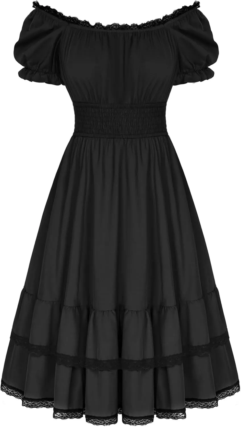 Scarlet Darkness Gothic Victorian Dresses Renaissance Costume Women Midi Dress